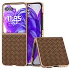 For Motorola Razr 50 Ultra Electroplated Frame Woven Texture PU Phone Case(Brown) - 1