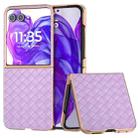 For Motorola Razr 50 Ultra Electroplated Frame Woven Texture PU Phone Case(Purple) - 1