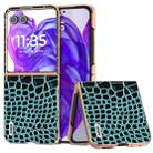 For Motorola Razr 50 Ultra ABEEL Electroplated Frame Genuine Leather Crocodile Pattern Phone Case(Blue) - 1