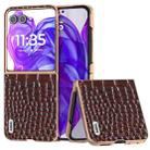 For Motorola Razr 50 Ultra ABEEL Electroplated Frame Genuine Leather Crocodile Pattern Phone Case(Coffee) - 1