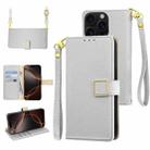 For iPhone 16 Pro Max Crossbody Litchi Texture Square Buckle Leather Phone Case(Silver) - 1