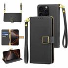 For iPhone 16 Pro Max Crossbody Litchi Texture Square Buckle Leather Phone Case(Black) - 1