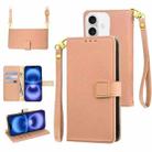 For iPhone 16 Plus Crossbody Litchi Texture Square Buckle Leather Phone Case(Rose Gold) - 1