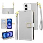 For iPhone 16 Plus Crossbody Litchi Texture Square Buckle Leather Phone Case(Silver) - 1