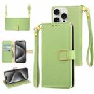 For iPhone 15 Pro Max Crossbody Litchi Texture Square Buckle Leather Phone Case(Green) - 1