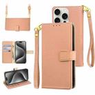 For iPhone 15 Pro Max Crossbody Litchi Texture Square Buckle Leather Phone Case(Rose Gold) - 1