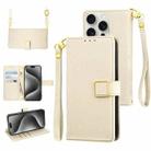 For iPhone 15 Pro Max Crossbody Litchi Texture Square Buckle Leather Phone Case(White) - 1