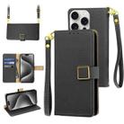 For iPhone 15 Pro Max Crossbody Litchi Texture Square Buckle Leather Phone Case(Black) - 1