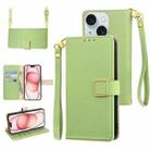 For iPhone 15 Crossbody Litchi Texture Square Buckle Leather Phone Case(Green) - 1