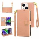 For iPhone 14 Plus Crossbody Litchi Texture Square Buckle Leather Phone Case(Rose Gold) - 1