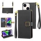 For iPhone 14 Plus Crossbody Litchi Texture Square Buckle Leather Phone Case(Black) - 1