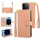 For iPhone 14 Pro Crossbody Litchi Texture Square Buckle Leather Phone Case(Rose Gold) - 1