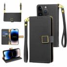 For iPhone 14 Pro Crossbody Litchi Texture Square Buckle Leather Phone Case(Black) - 1