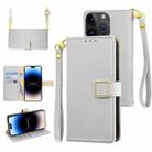 For iPhone 14 Pro Max Crossbody Litchi Texture Square Buckle Leather Phone Case(Silver) - 1