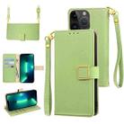 For iPhone 13 Pro Max Crossbody Litchi Texture Square Buckle Leather Phone Case(Green) - 1