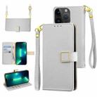 For iPhone 13 Pro Crossbody Litchi Texture Square Buckle Leather Phone Case(Silver) - 1