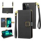 For iPhone 13 Pro Crossbody Litchi Texture Square Buckle Leather Phone Case(Black) - 1