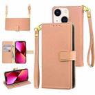 For iPhone 13 Crossbody Litchi Texture Square Buckle Leather Phone Case(Rose Gold) - 1