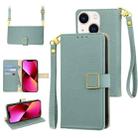 For iPhone 13 Crossbody Litchi Texture Square Buckle Leather Phone Case(Blue) - 1