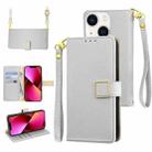 For iPhone 13 Crossbody Litchi Texture Square Buckle Leather Phone Case(Silver) - 1