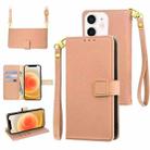 For iPhone 12 / 12 Pro Crossbody Litchi Texture Square Buckle Leather Phone Case(Rose Gold) - 1