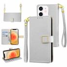 For iPhone 12 / 12 Pro Crossbody Litchi Texture Square Buckle Leather Phone Case(Silver) - 1