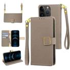 For iPhone 12 Pro Max Crossbody Litchi Texture Square Buckle Leather Phone Case(Brown) - 1