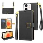For iPhone 12 mini Crossbody Litchi Texture Square Buckle Leather Phone Case(Black) - 1