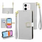 For iPhone 11 Crossbody Litchi Texture Square Buckle Leather Phone Case(Silver) - 1