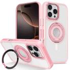 For iPhone 16 Pro Max Skin Feel Matte 360 Degree Rotating Silicone Ring Holder Phone Case(Pink) - 1