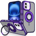 For iPhone 16 Plus Skin Feel Matte 360 Degree Rotating Silicone Ring Holder Phone Case(Purple) - 1