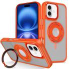 For iPhone 16 Plus Skin Feel Matte 360 Degree Rotating Silicone Ring Holder Phone Case(Orange) - 1