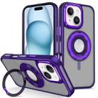 For iPhone 15 Plus Skin Feel Matte 360 Degree Rotating Silicone Ring Holder Phone Case(Purple) - 1