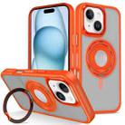 For iPhone 15 Plus Skin Feel Matte 360 Degree Rotating Silicone Ring Holder Phone Case(Orange) - 1