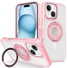 For iPhone 15 Skin Feel Matte 360 Degree Rotating Silicone Ring Holder Phone Case(Pink) - 1