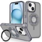 For iPhone 15 Skin Feel Matte 360 Degree Rotating Silicone Ring Holder Phone Case(Grey) - 1