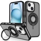 For iPhone 15 Skin Feel Matte 360 Degree Rotating Silicone Ring Holder Phone Case(Black) - 1