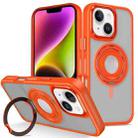 For iPhone 14 Skin Feel Matte 360 Degree Rotating Silicone Ring Holder Phone Case(Orange) - 1