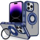 For iPhone 14 Pro Skin Feel Matte 360 Degree Rotating Silicone Ring Holder Phone Case(Royal Blue) - 1