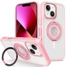 For iPhone 13 Skin Feel Matte 360 Degree Rotating Silicone Ring Holder Phone Case(Pink) - 1