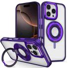 For iPhone 16 Pro Max Skin Feel Transparent 360 Degree Rotating Silicone Ring Holder Phone Case(Purple) - 1