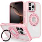 For iPhone 16 Pro Max Skin Feel Transparent 360 Degree Rotating Silicone Ring Holder Phone Case(Pink) - 1