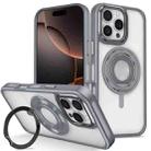 For iPhone 16 Pro Max Skin Feel Transparent 360 Degree Rotating Silicone Ring Holder Phone Case(Grey) - 1