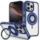 For iPhone 16 Pro Skin Feel Transparent 360 Degree Rotating Silicone Ring Holder Phone Case(Royal Blue) - 1