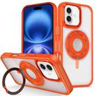 For iPhone 16 Plus Skin Feel Transparent 360 Degree Rotating Silicone Ring Holder Phone Case(Orange) - 1