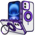 For iPhone 16 Skin Feel Transparent 360 Degree Rotating Silicone Ring Holder Phone Case(Purple) - 1