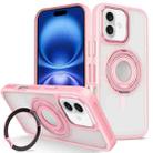 For iPhone 16 Skin Feel Transparent 360 Degree Rotating Silicone Ring Holder Phone Case(Pink) - 1