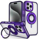 For iPhone 15 Pro Max Skin Feel Transparent 360 Degree Rotating Silicone Ring Holder Phone Case(Purple) - 1