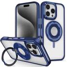 For iPhone 15 Pro Max Skin Feel Transparent 360 Degree Rotating Silicone Ring Holder Phone Case(Royal Blue) - 1