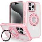 For iPhone 15 Pro Max Skin Feel Transparent 360 Degree Rotating Silicone Ring Holder Phone Case(Pink) - 1